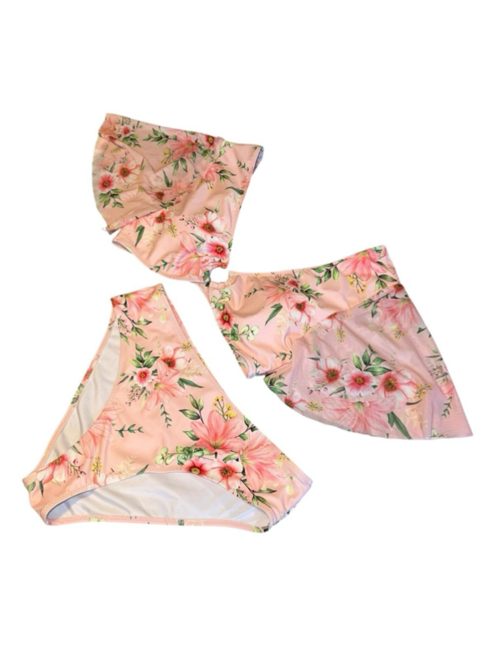 Beachsissi Women’s Floral Bikini Set Pink Flutter Sleeve Two Piece Swimsuit Med - Picture 3 of 9
